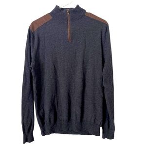 Refectory‎ London Wool Blend High Neck Knit Sweater w Leather Shoulder Patches